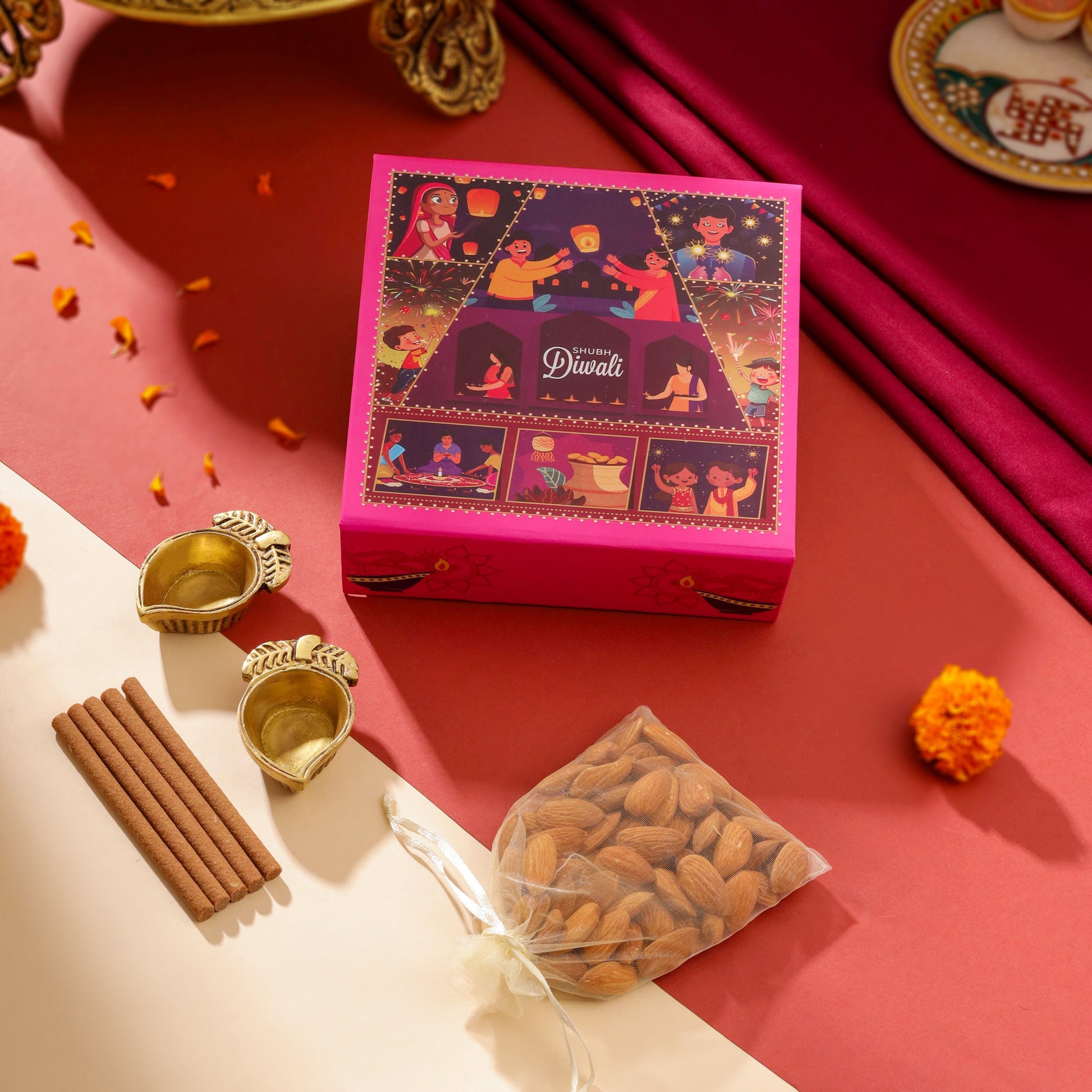 Brass Diya Pair Festive Gift Hamper - Eco-friendly - Sama Homes