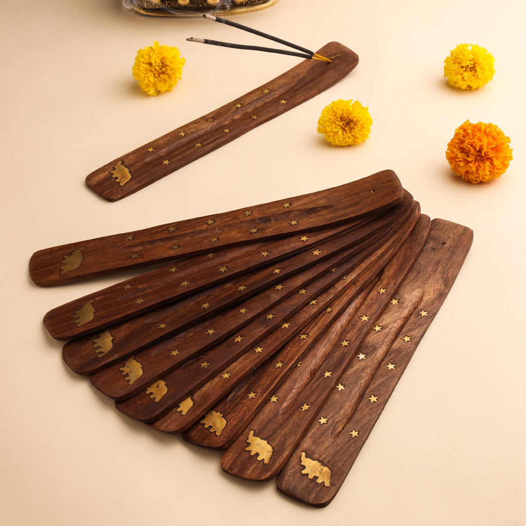 Wooden Incense Holder Set of 10 – Handcrafted Aromatherapy & Meditation Accessories - Eco-friendly - Sama Homes