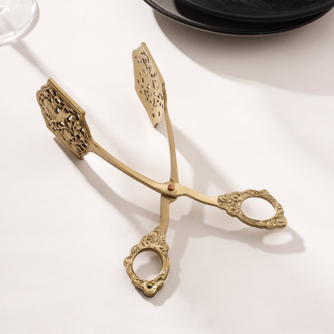 Handcrafted 8-Inch Brass Pastry Tongs – Antique Gold Finish, Sustainable – Image 2