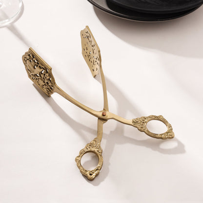 Handcrafted 8-Inch Brass Pastry Tongs – Antique Gold Finish, Sustainable – Image 2