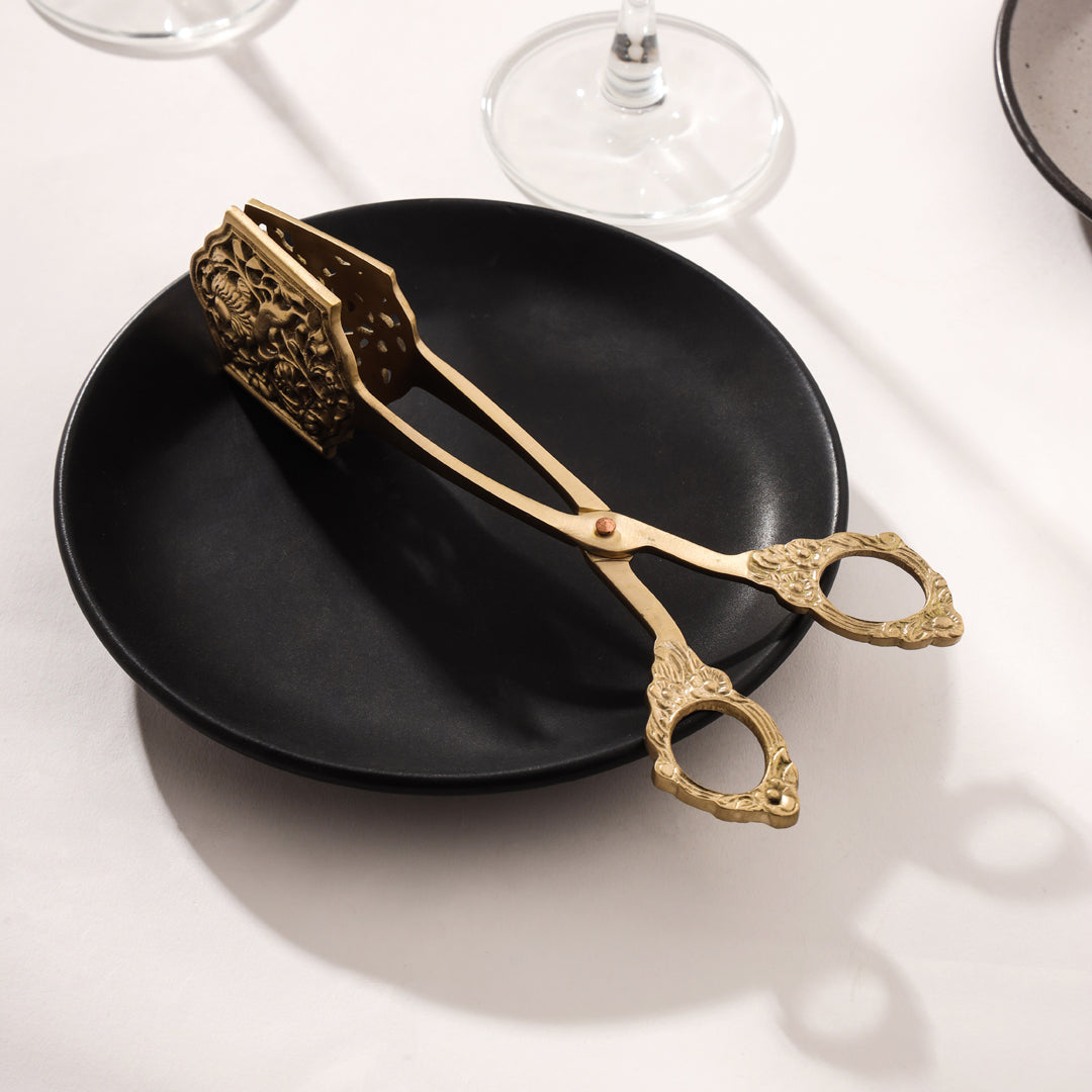 Handcrafted 8-Inch Brass Pastry Tongs – Antique Gold Finish, Sustainable – Image 3