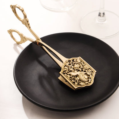 Handcrafted 8-Inch Brass Pastry Tongs – Antique Gold Finish, Sustainable – Sama Homes