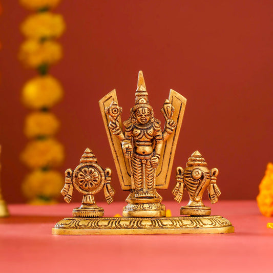 Brass Balaji, Shankh Chakra And Namah Showpiece (3.5 Inch) – Sama Homes