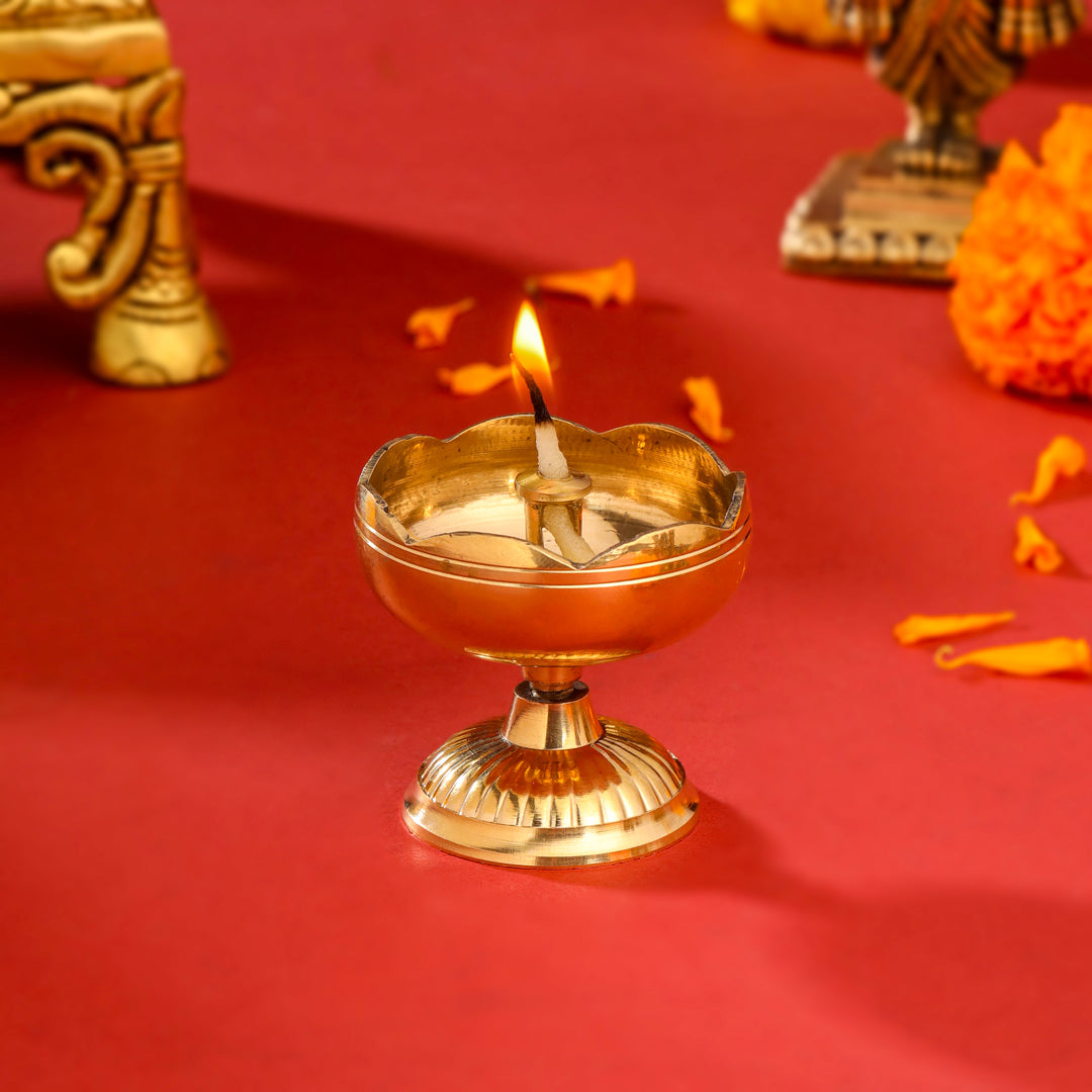 Brass Akhand Flower Diya (2 Inch) - Image 3