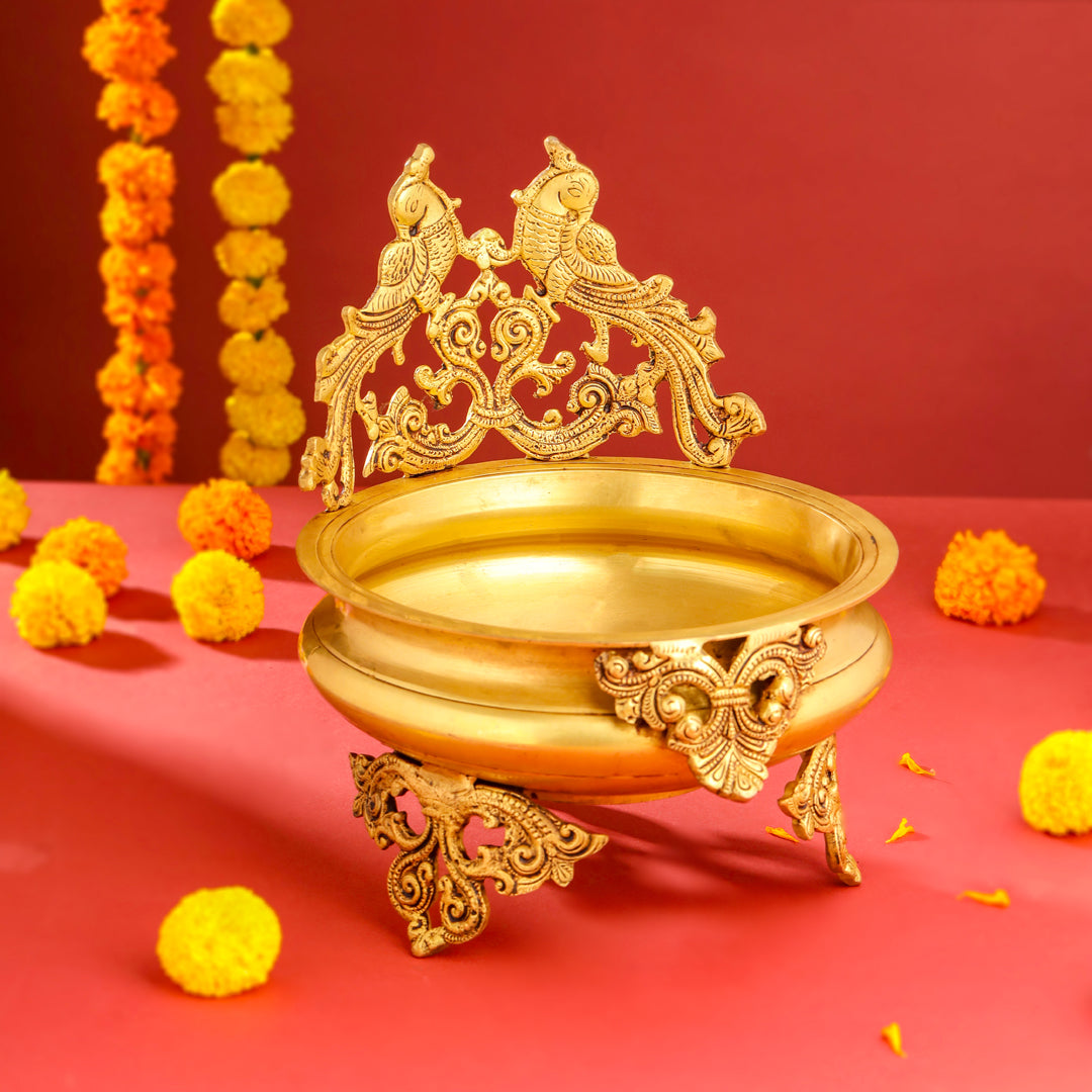 Brass Double Peacock Urli Bowl (11.5 Inch) – Sama Homes - Eco-friendly - Sama Homes