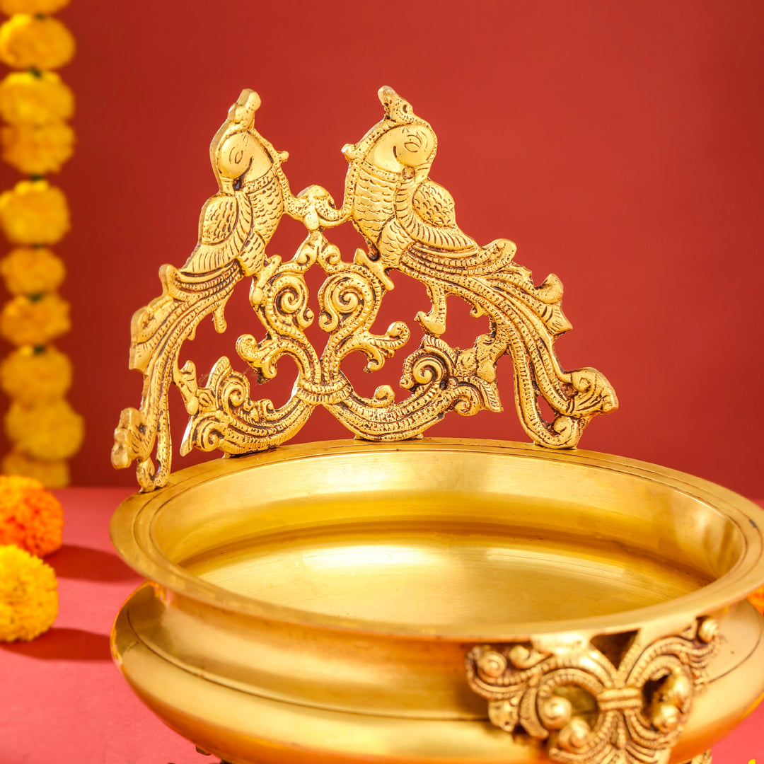 Brass Double Peacock Urli Bowl (11.5 Inch) – Image 2 - Image 2