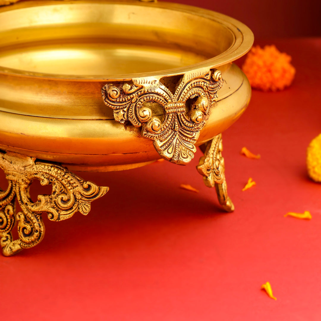 Brass Double Peacock Urli Bowl (11.5 Inch) – Image 3