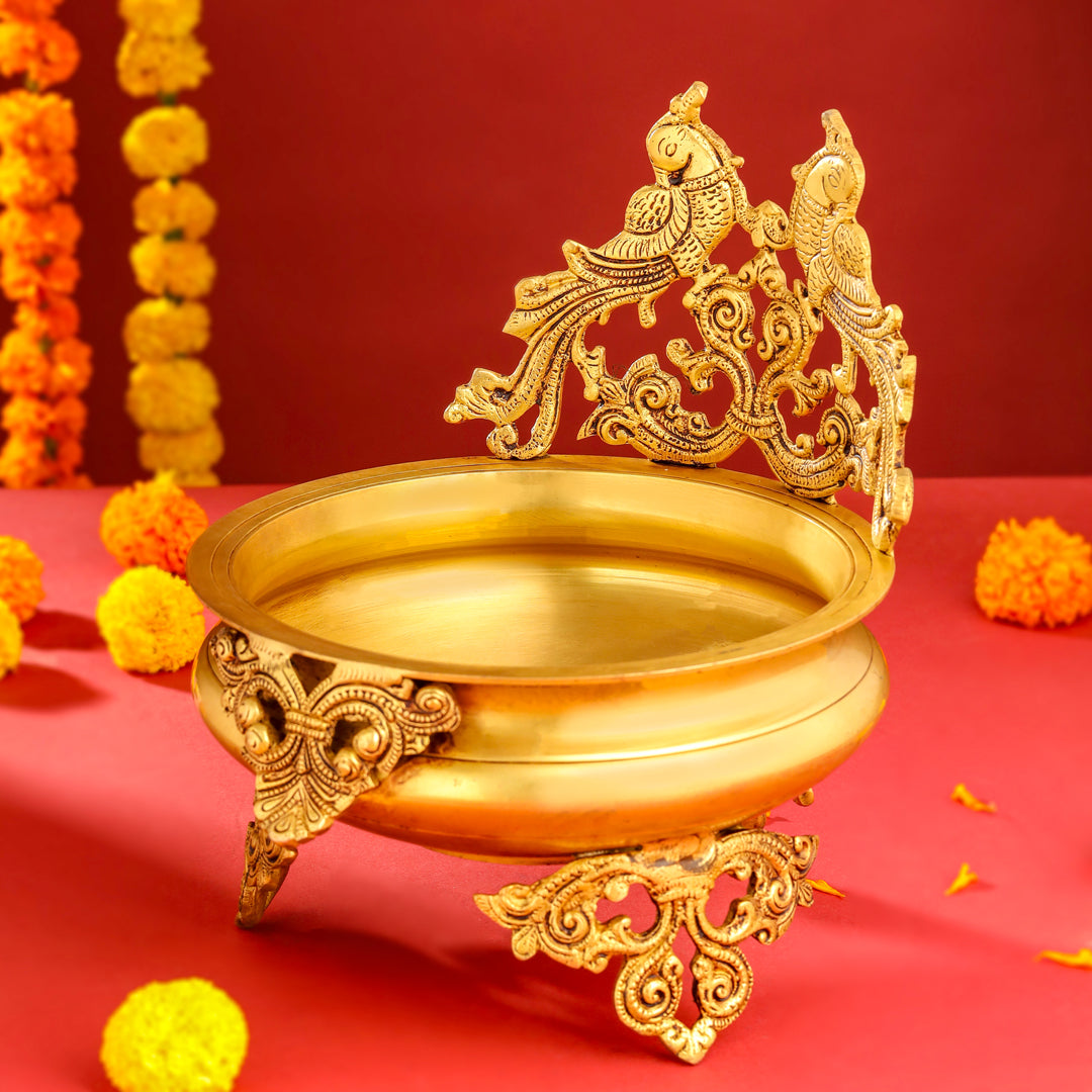 Brass Double Peacock Urli Bowl (11.5 Inch) – Image 5 - Image 5