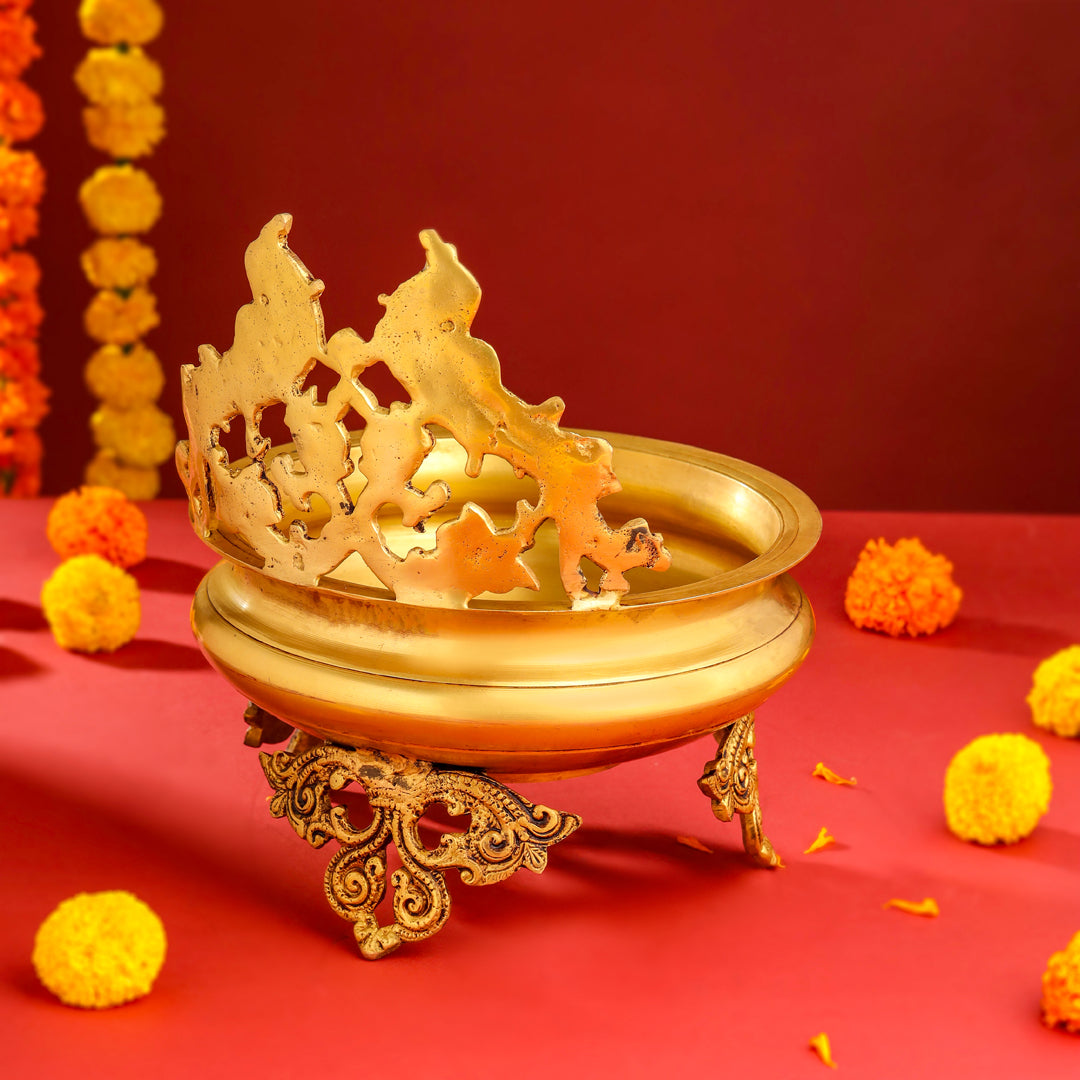 Brass Double Peacock Urli Bowl (11.5 Inch) – Image 7