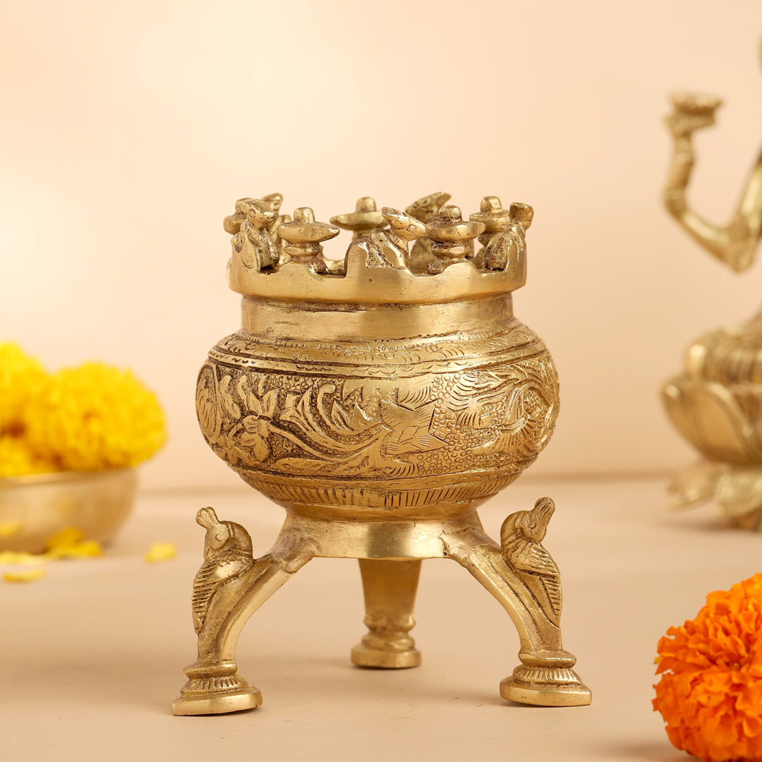 Brass Ganga Kalash with Stand – 4.5 Inch | Handcrafted Sacred Puja Vessel for Hindu Rituals & Temple Decor
