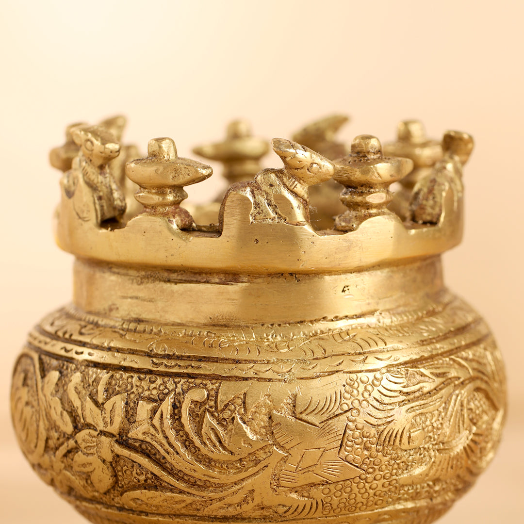 Brass Ganga Kalash with Stand – 4.5 Inch | Handcrafted Sacred Puja Vessel for Hindu Rituals & Temple Decor
