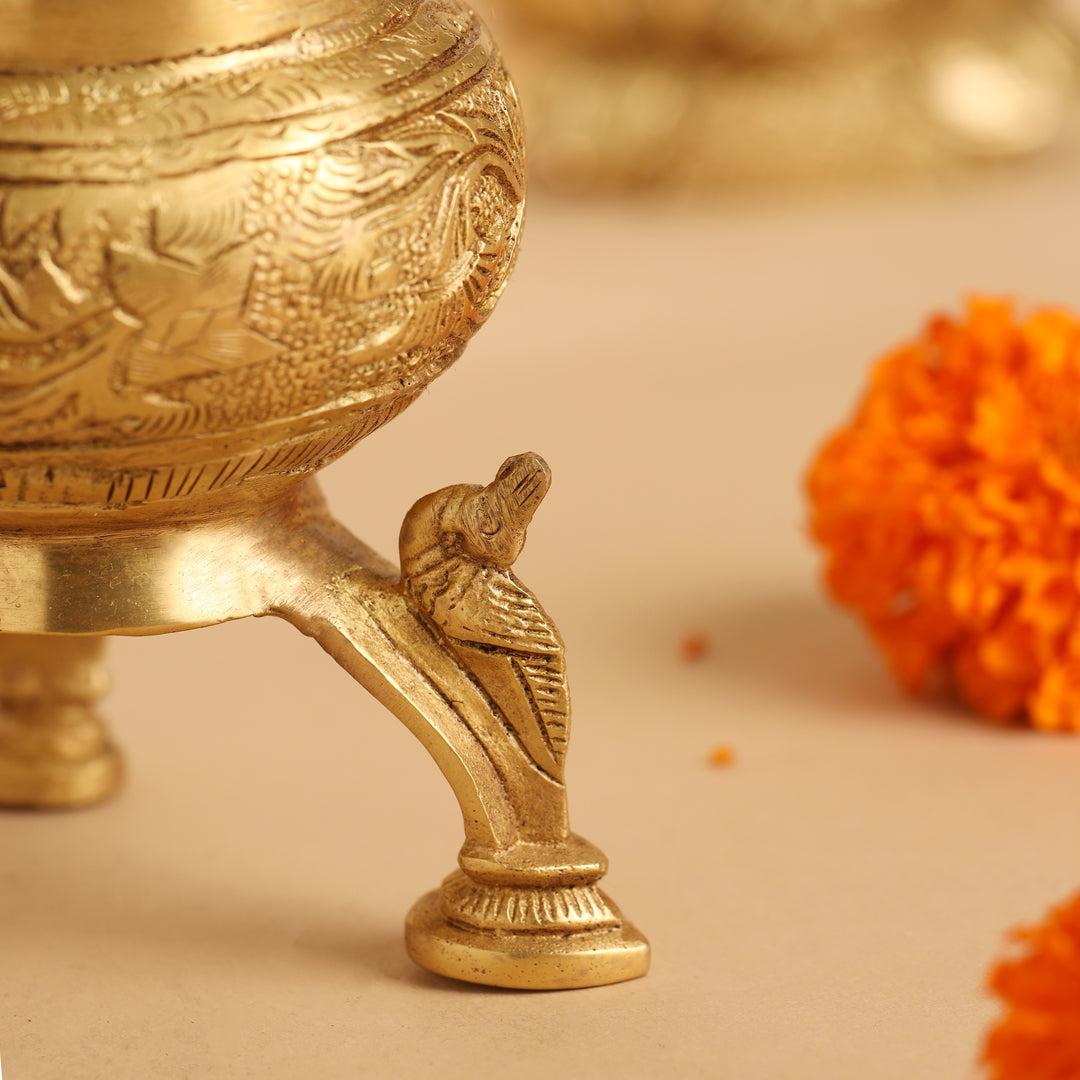 Brass Ganga Kalash with Stand – 4.5 Inch | Handcrafted Sacred Puja Vessel for Hindu Rituals & Temple Decor