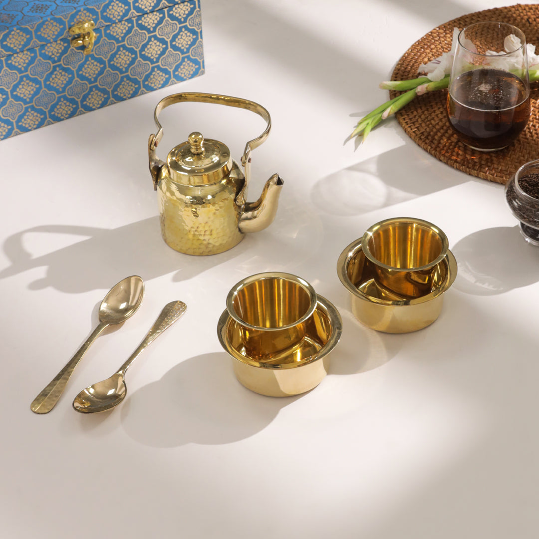 Handcrafted Brass Tea Pot & Davara Set – Luxury Corporate Gift Hamper for Tea Lovers – Image 2