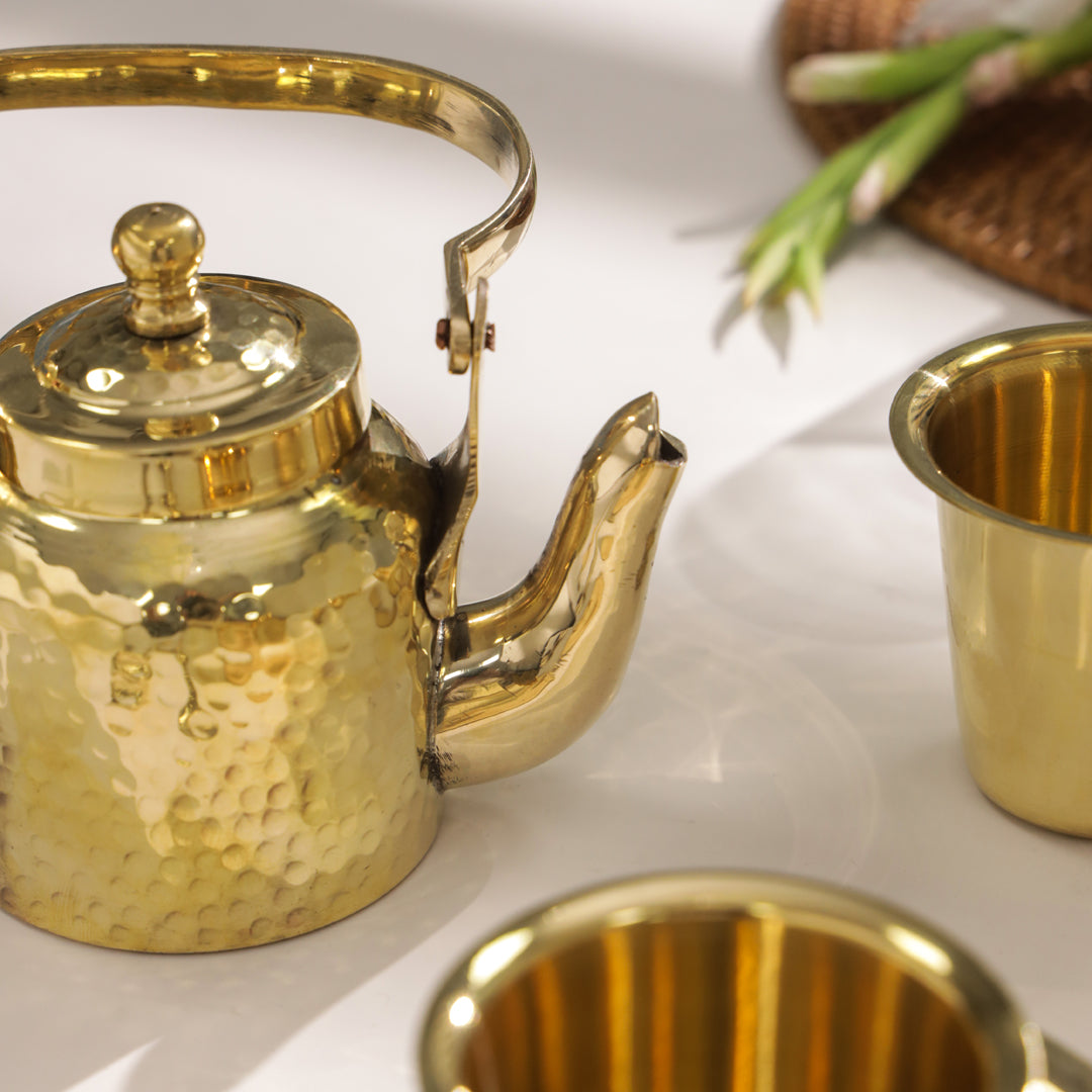 Handcrafted Brass Tea Pot & Davara Set – Luxury Corporate Gift Hamper for Tea Lovers – Image 8