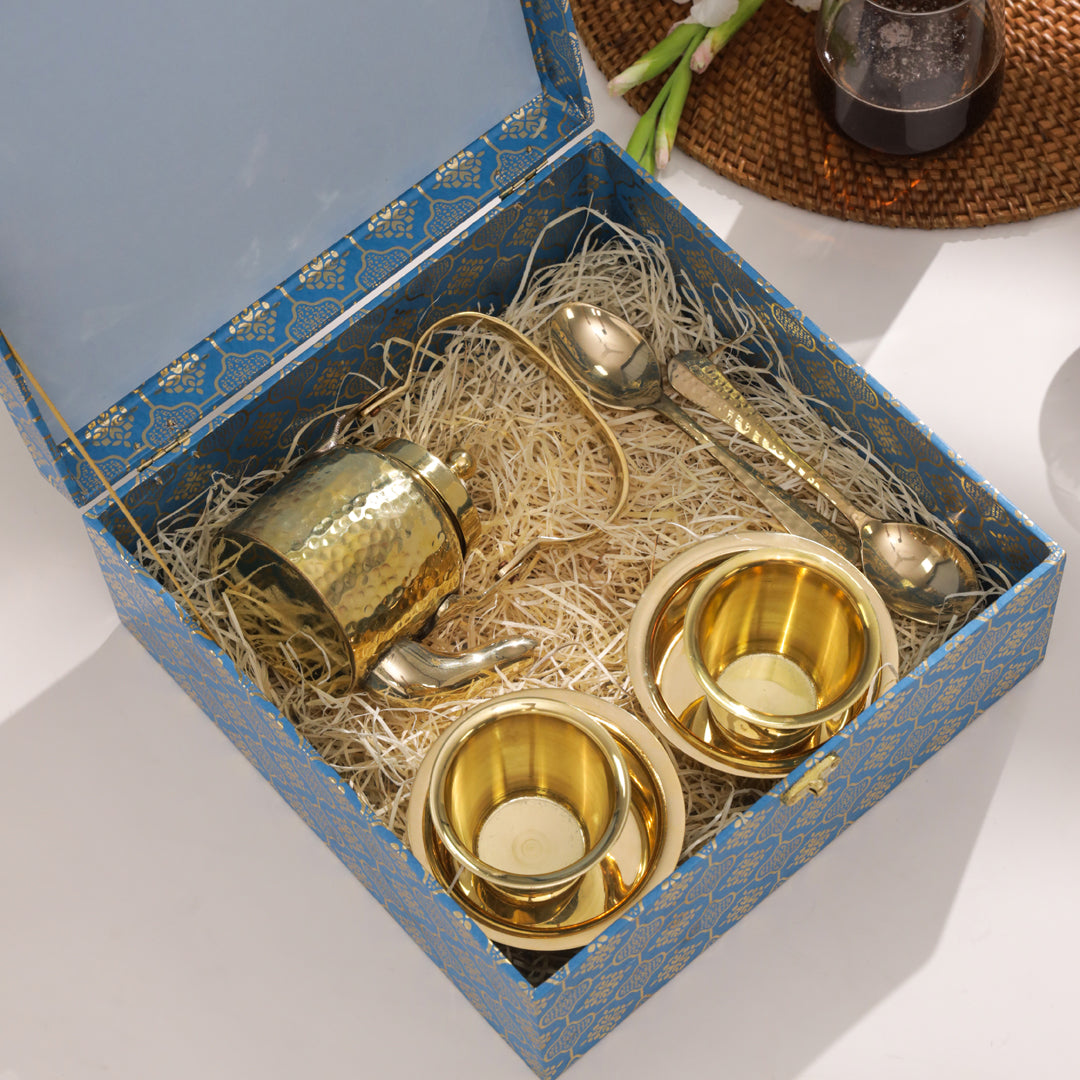 Handcrafted Brass Tea Pot & Davara Set – Luxury Corporate Gift Hamper for Tea Lovers – Sama Homes - Eco-friendly - Sama Homes