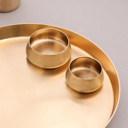 Heavy 2kg Brass Thali Plate and Bowls Set