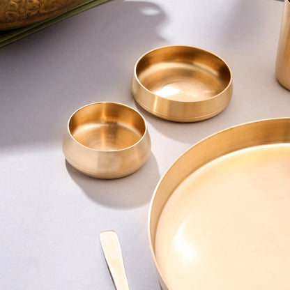 Pure Brass Matte Thali Dinner Set (7 Pcs, 2kg) – Ayurvedic & Traditional Dinnerware by SAMA Homes - Thali Set (View 4)