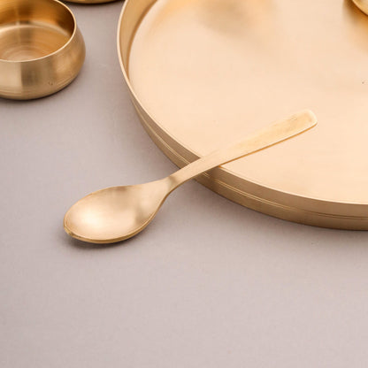 Pure Brass Matte Thali Dinner Set (7 Pcs, 2kg) – Ayurvedic & Traditional Dinnerware by SAMA Homes - Thali Set (View 5)