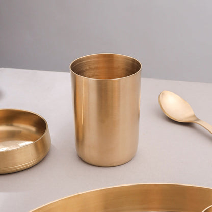 Pure Brass Matte Thali Dinner Set (7 Pcs, 2kg) – Ayurvedic & Traditional Dinnerware by SAMA Homes - Thali Set (View 6)