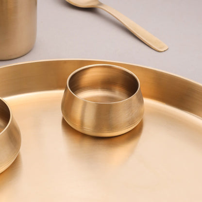 Pure Brass Matte Thali Dinner Set (7 Pcs, 2kg) – Ayurvedic & Traditional Dinnerware by SAMA Homes - Thali Set (View 7)