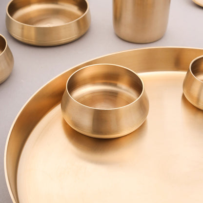 Pure Brass Matte Thali Dinner Set (7 Pcs, 2kg) – Ayurvedic & Traditional Dinnerware by SAMA Homes - Thali Set (View 8)
