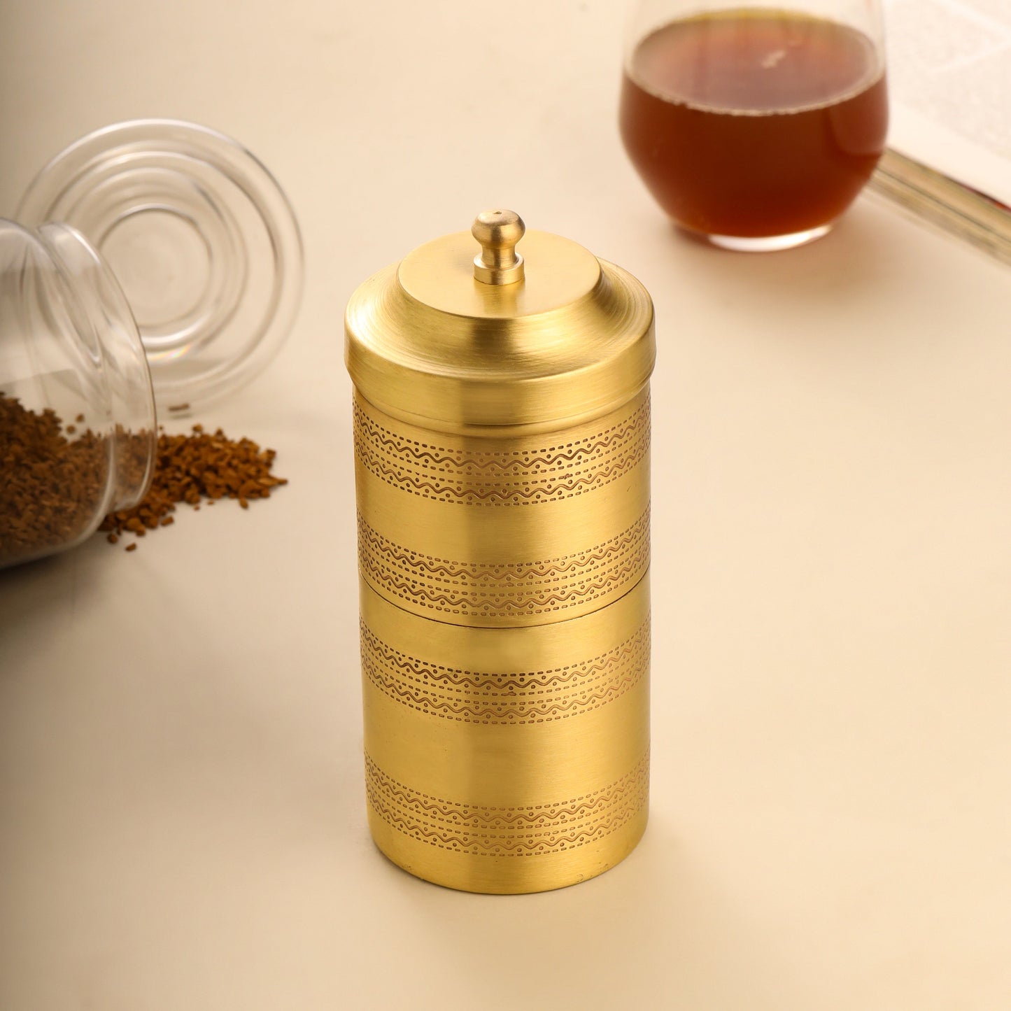 Brass Coffee Filter Machine – Traditional South Indian Coffee Maker (6.2 Inch) by Sama Homes – Image 2