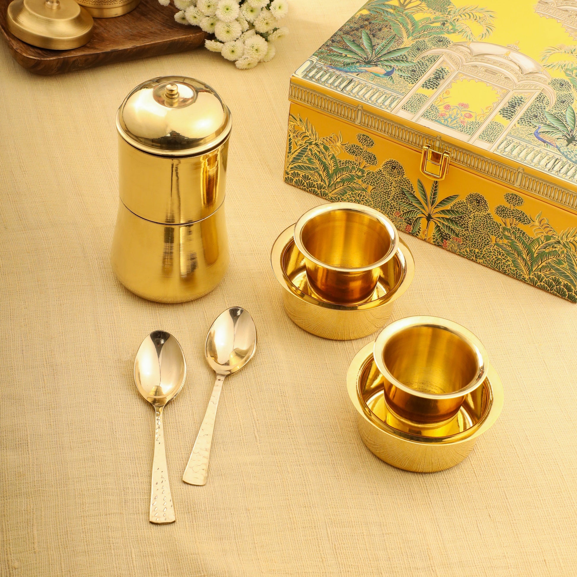 Premium Brass Coffee Maker & Davara Set – Luxury Gift & Corporate Hamper – Image 3 - Image 3