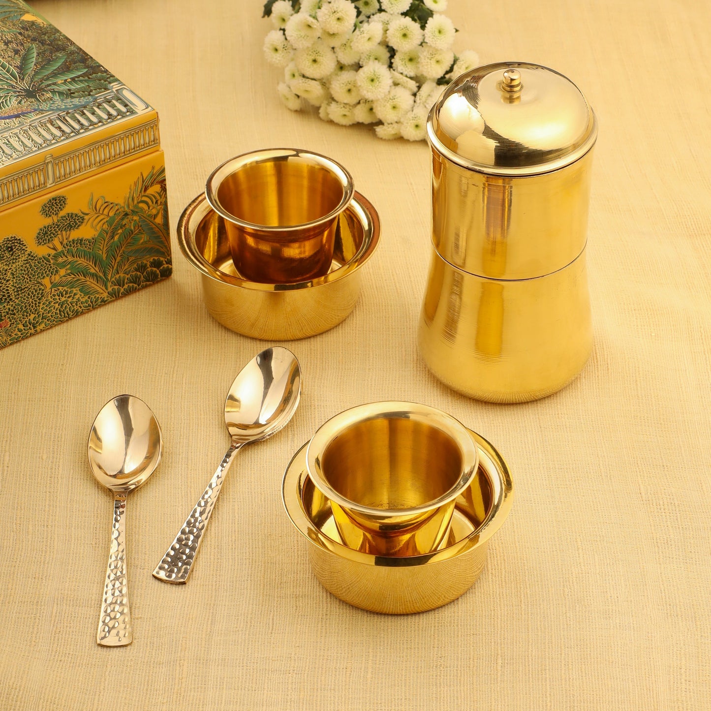 Premium Brass Coffee Maker & Davara Set – Luxury Gift & Corporate Hamper – Image 5