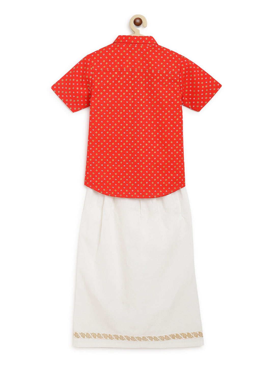 2 Pc Mundu Dhoti Shirt Set-Red - Image 3
