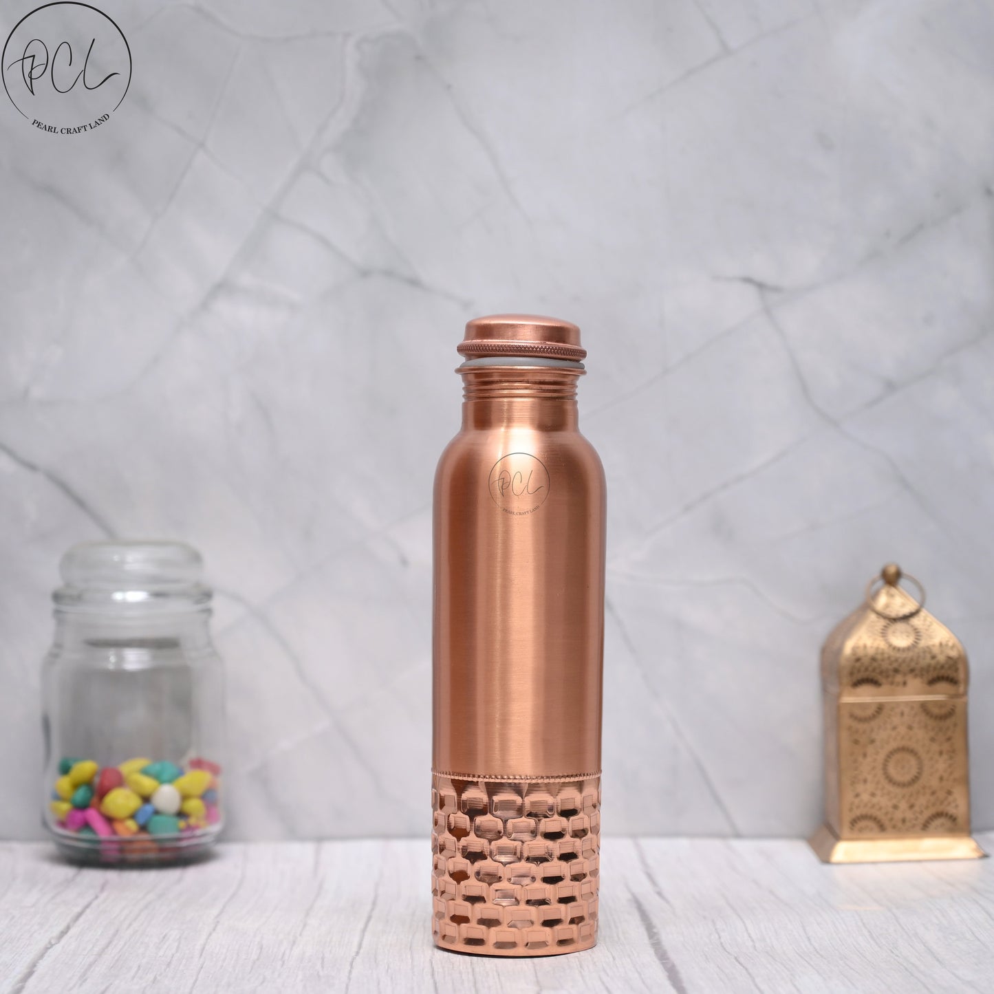 High Quality Pure Copper Water Bottle With Brick Hammered Design 950 ML – Sama Homes