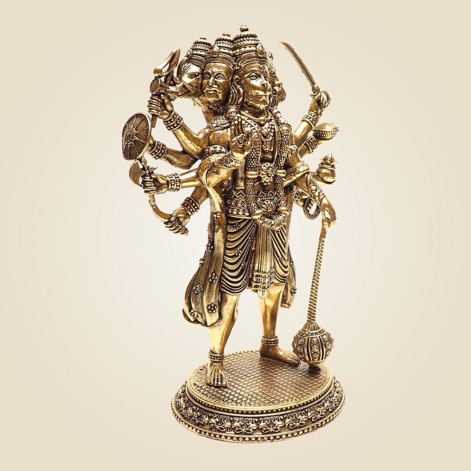Standing Brass Panchmukhi Hanuman Idol 8 Inch for Home Altar - Image 2