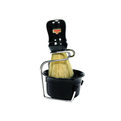 Omega Boar Bristle Shaving Brush, H:128, L:65mm, K:27, Black Handle with Lather Bowl by Omega - Shaving Brushes