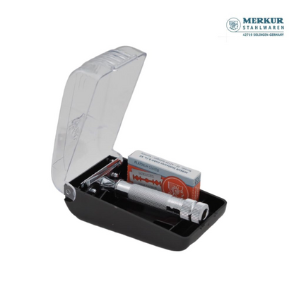 Merkur 34C 2-Piece DE Safety Razor, Closed Comb, Knurled Extra Thick Handle (HD), Chrome, in Hard Plastic Case with 10 Blades by Merkur - Gift Sets & Kits (View 3)