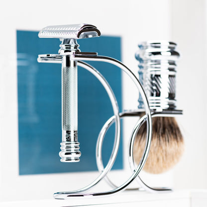 Merkur Shaving Set with MK-39001 Razor, Silver Tip Badger Brush and Curved 3-piece Stand, Chrome by Merkur - Gift Sets & Kits