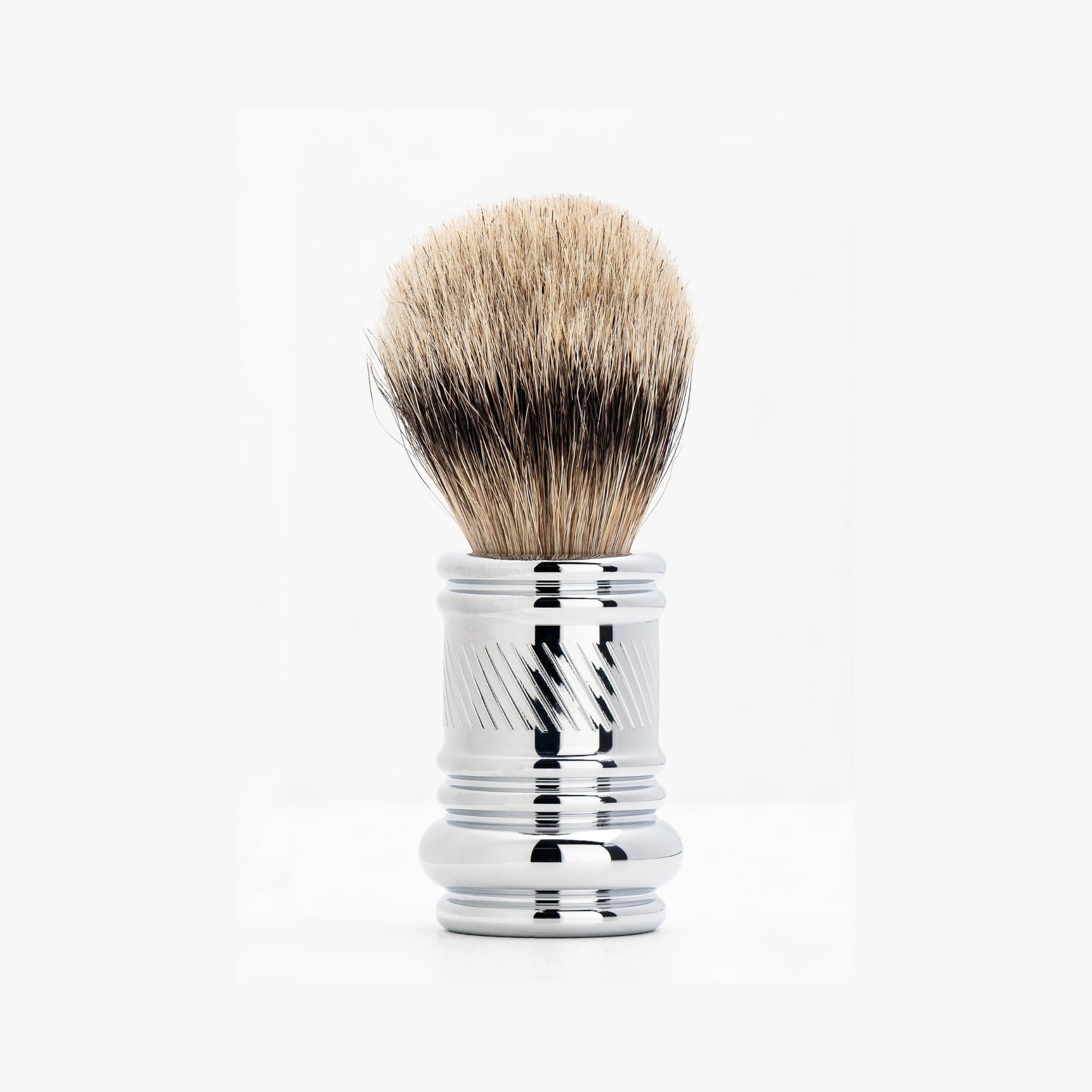 Merkur Shaving Brush, Badger Hair, Silver Tip, Bright Chrome, MK-138001 - Image 2