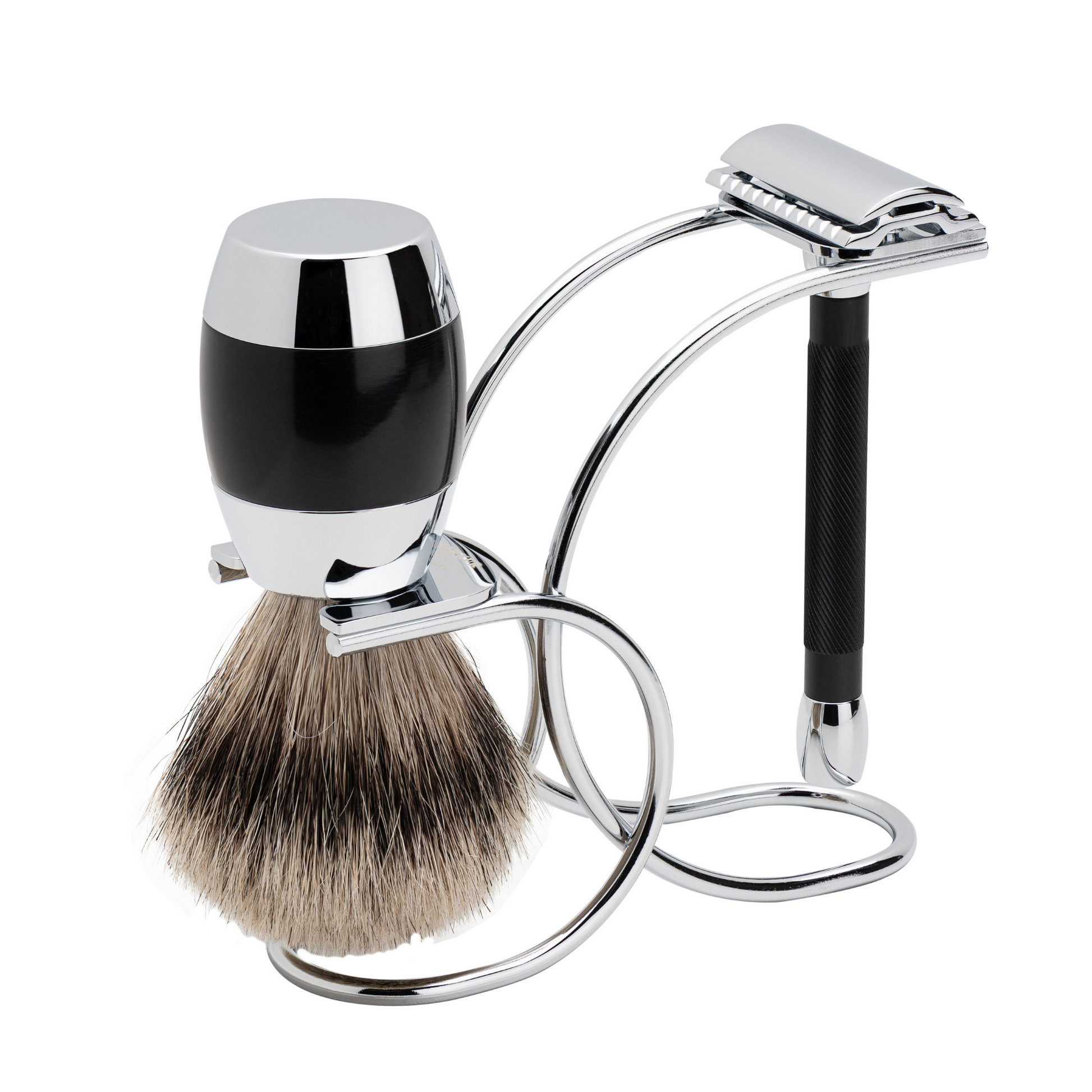 Merkur 3081 - 3pcs Shaving Set, Twin Color Black, Bright Chrome Finish - Eco-friendly - Sama Homes