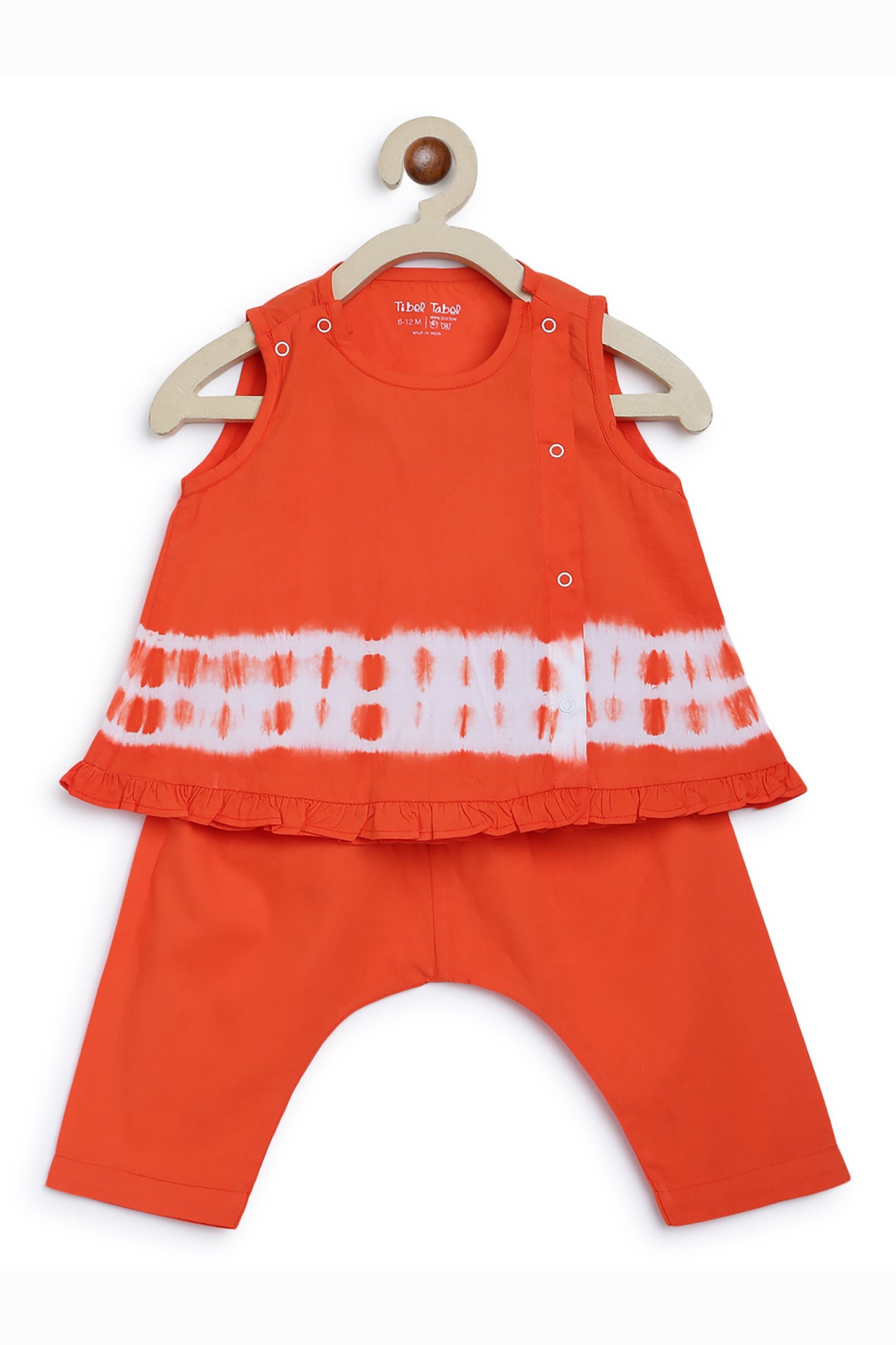 Baby Girl Tie Dye Jhabla Set - Orange