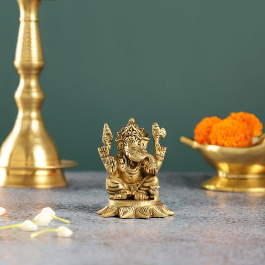 Sama Homes-3 inch brass small lord ganesha idol