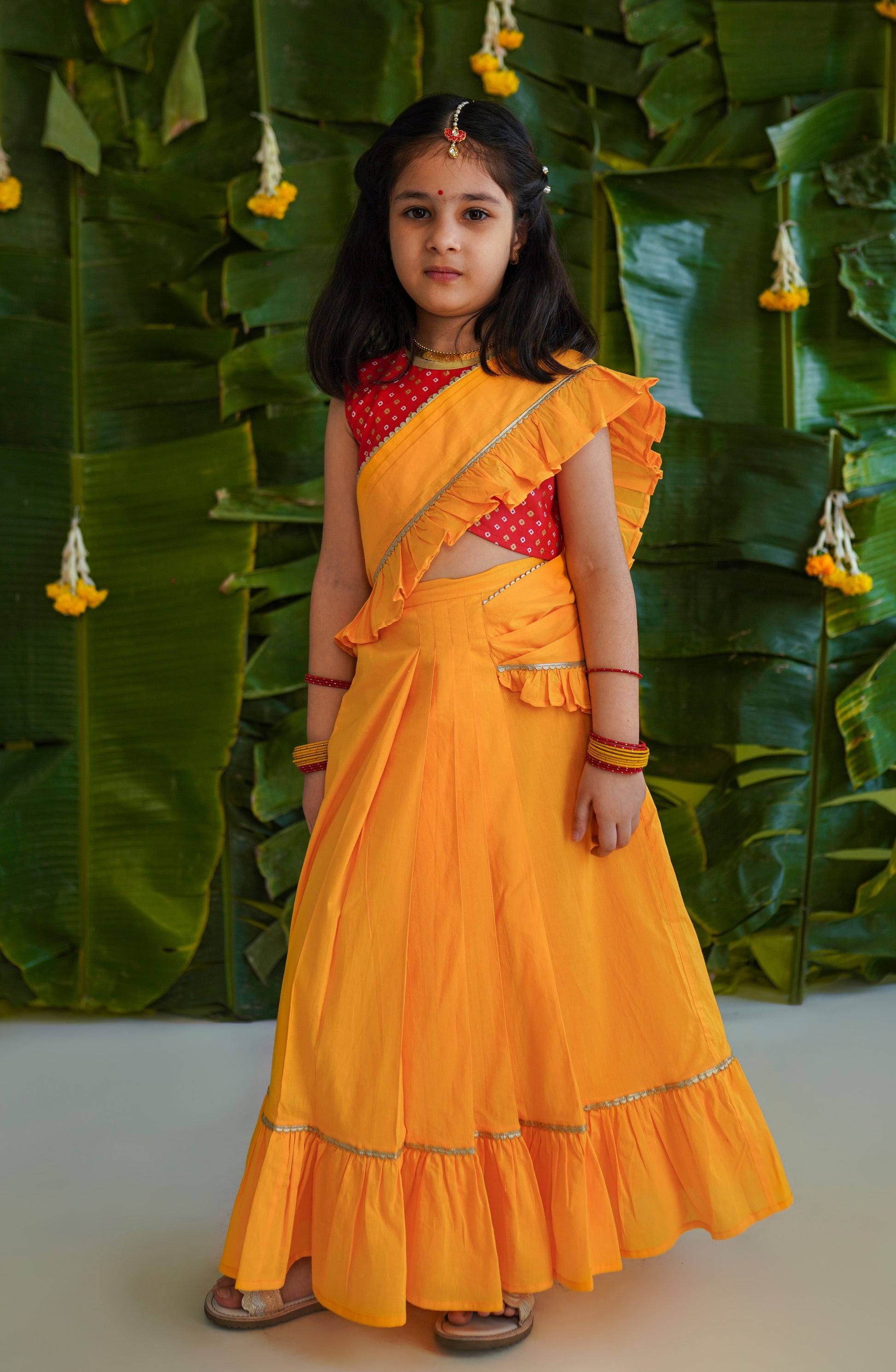 Girls Ruffle Saree-Yellow - Eco-friendly - Sama Homes