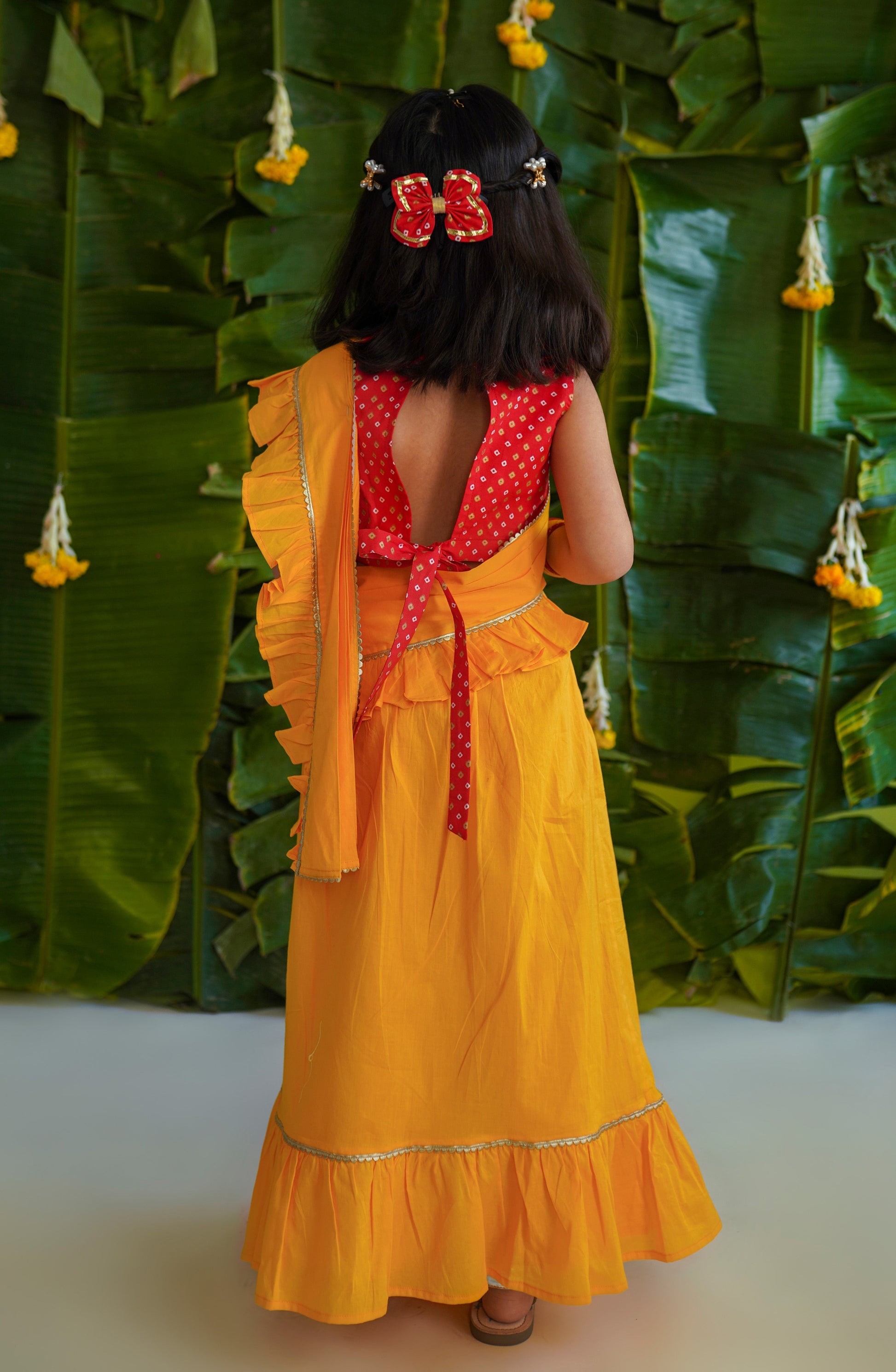 Girls Ruffle Saree-Yellow - Image 2