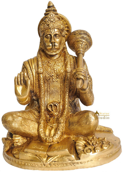 Brass Hanuman Statue In Blessing Mudra For Home Decor 7" by vendor-unknown - Hindu Gods (View 2)