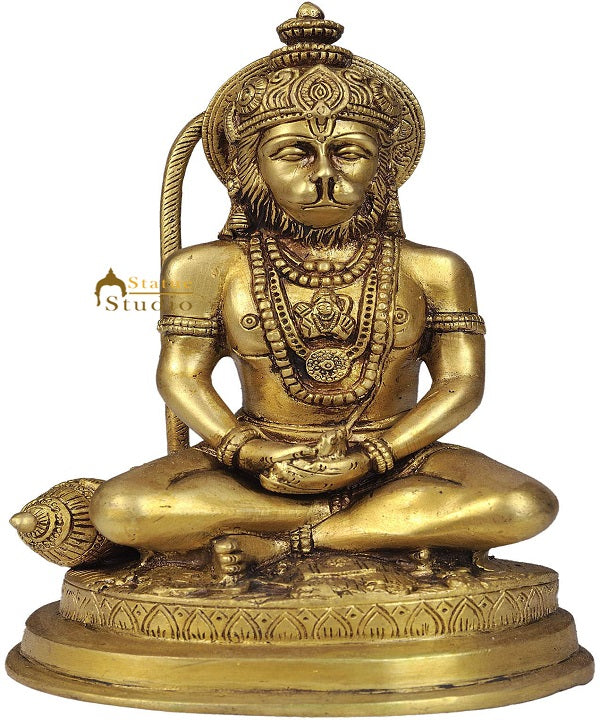 Brass Sitting Hanuman Idol For Home Decor Showpiece 7" - Image 2