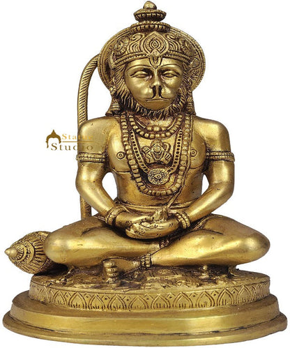 Brass Sitting Hanuman Idol For Home Decor Showpiece 7" by vendor-unknown - Hindu Gods (View 2)