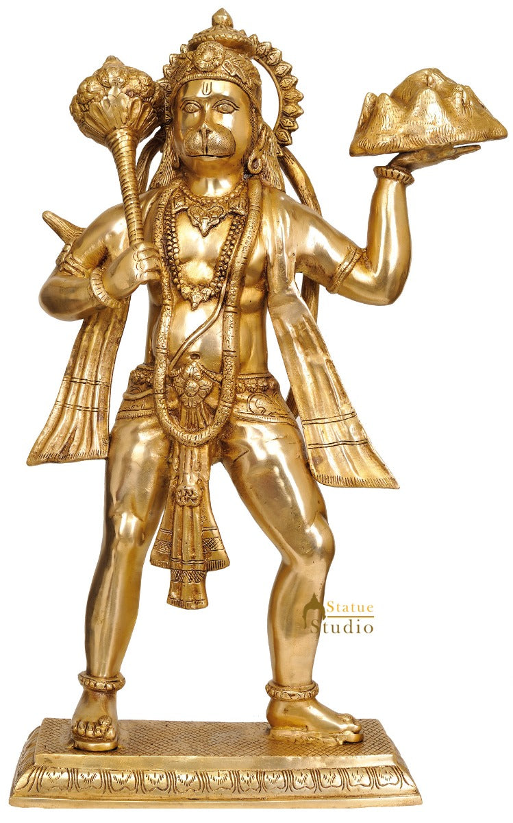 Brass Large Standing Hanuman Statue For Home Decor 2 Feet