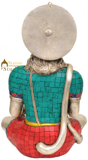 Brass Blessing Hanuman Statue (Lord Rama Depicted in His Heart) For Home Decor 12" - Image 3