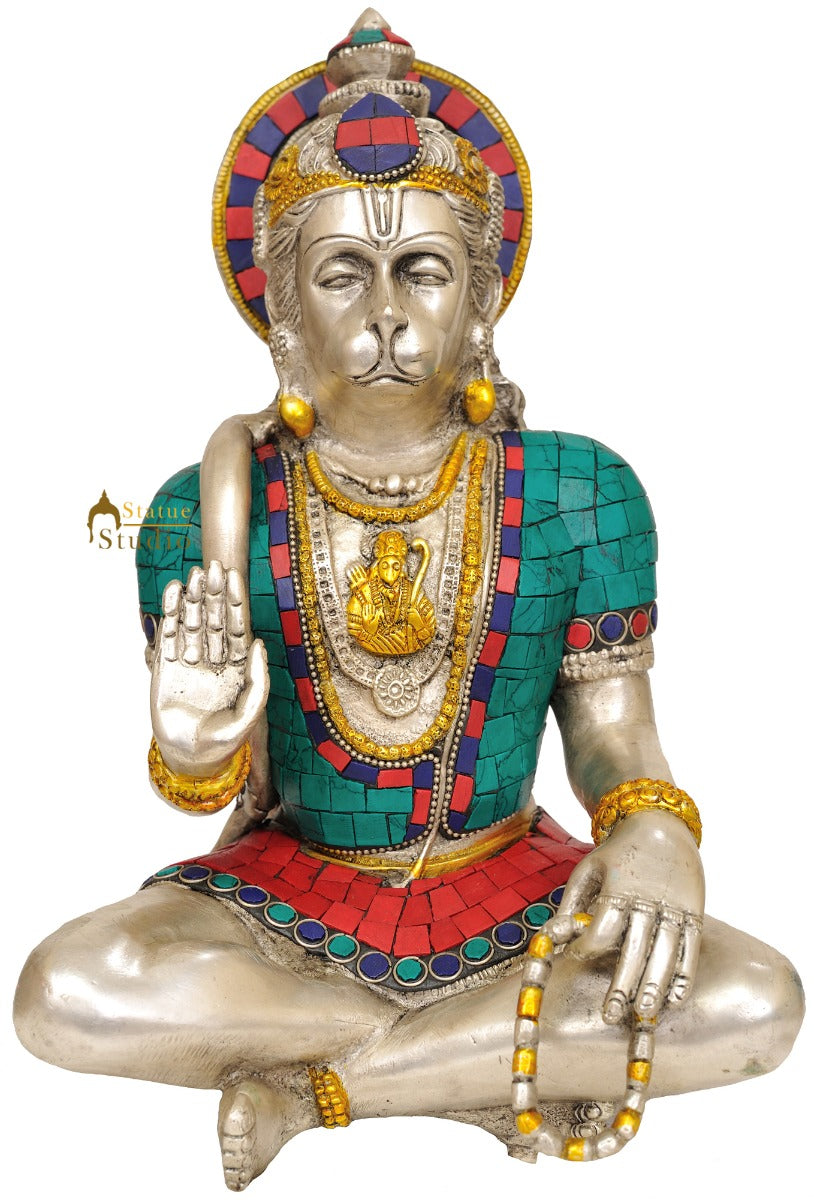 Brass Blessing Hanuman Statue (Lord Rama Depicted in His Heart) For Home Decor 12" - Image 2