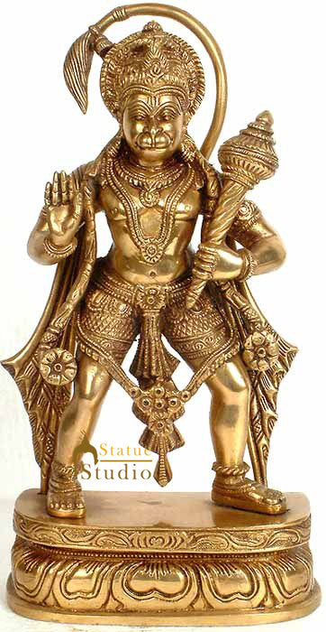 Brass Standing Hanuman Statue For Home Decor Showpiece 11" - Image 3