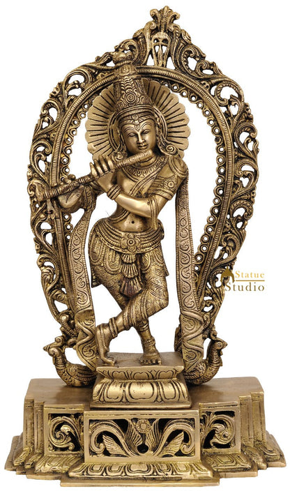Brass Indian Hinduism Lord Krishna Playing Flute 16" by vendor-unknown - Hindu Gods (View 2)