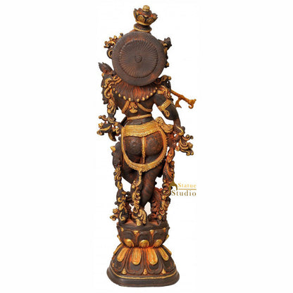 Brass Bhagawan Krishna Idol as Shyam-Sundar Playing on Flute 30 Inch by vendor-unknown - Hindu Gods (View 4)