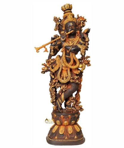 Brass Bhagawan Krishna Idol as Shyam-Sundar Playing on Flute 30 Inch by vendor-unknown - Hindu Gods (View 3)